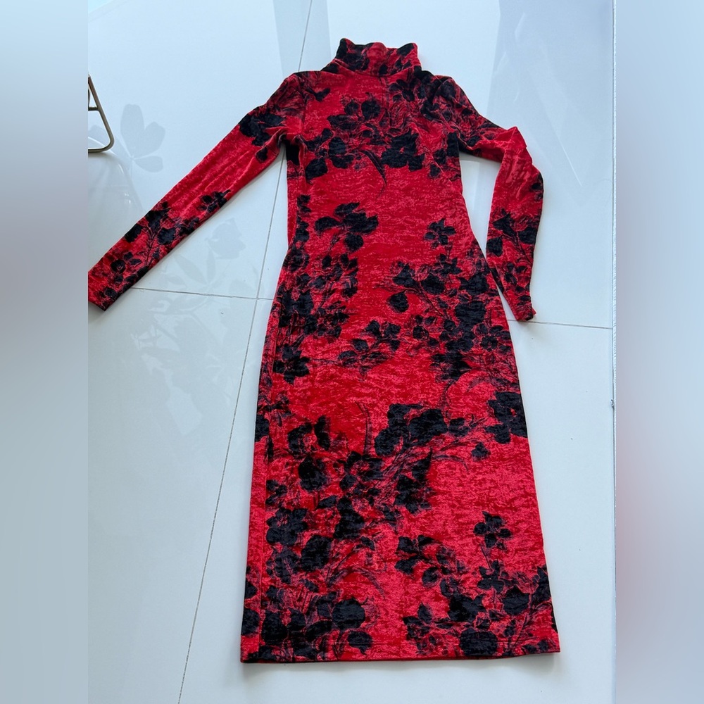 Balenciaga Red Floral Velvet Dress